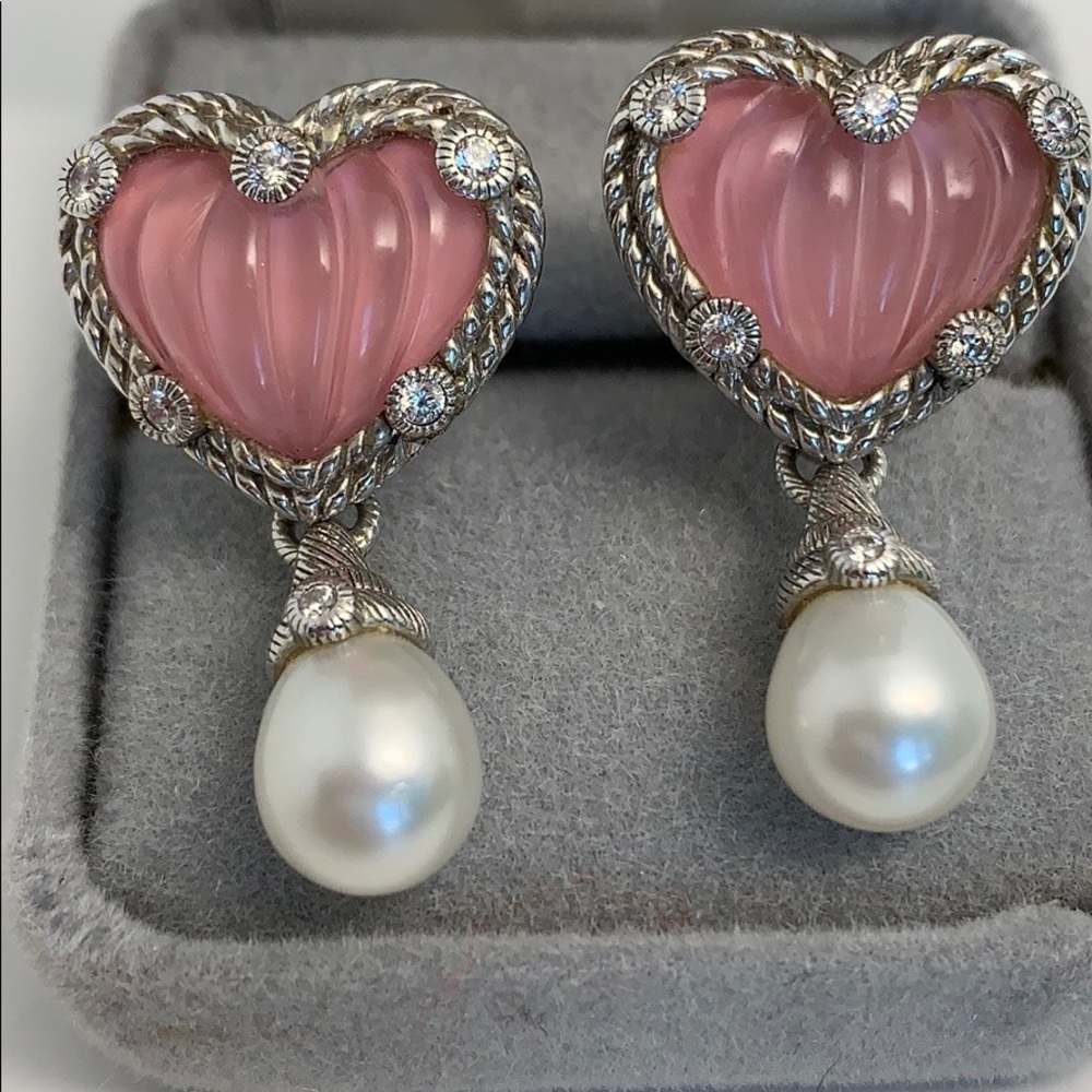 Judith Ripka Sterling Silver Pink Heart Earrings